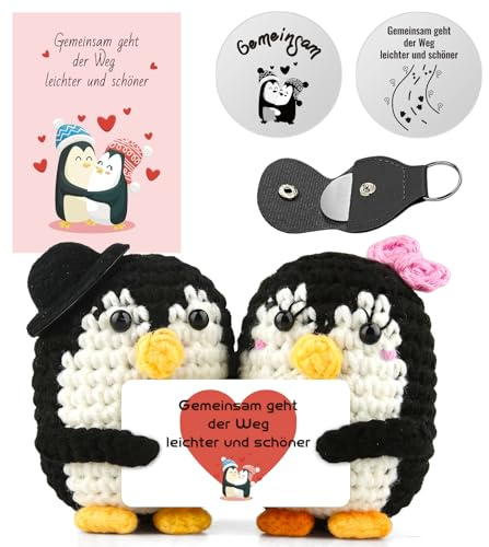 Szhhrxi Brautpaar Hochzeitsgeschenk, Pocket Hug Positive Strickpinguin Kuscheltier, Ich Liebe Dich Pinguin Geschenk für Verliebte - Für Hochzeit, Valentinstag, Jahrestag