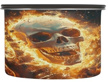 WELLDAY Coffee Canister Flaming Skull Rock Airtight Stainless Steel Coffee Container, 17 OZ Food Storage Container for Coffee Beans, Ground, Sugar, Tea, Flour, Rice