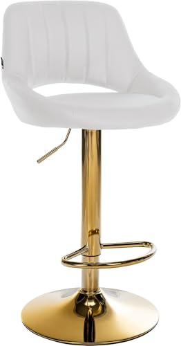 CLP Barhocker höhenverstellbar mit Lehne Milet, Barstuhl gepolstert Kunstleder, Tresenstuhl mit Metallgestell drehbar | Farbe weiß Gestell Farbe Gold
