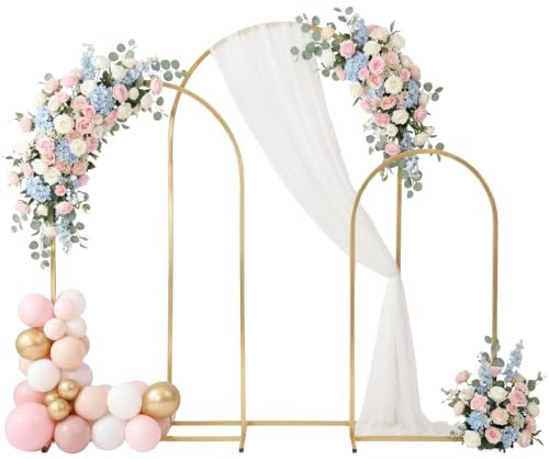 TERRE JARDIN Hochzeitsbogen aus vergoldetem Metall, 3 Stück – Ballonbogen und Dekoration für Hochzeit, Bogen für Zeremonien und Veranstaltungen (Geburtstag, Babyparty, Aid Mubarak) mit Gewichtstaschen