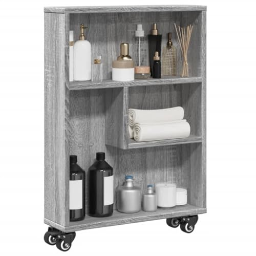 sephironlbb förvaringsvagn smal grå Sonoma-trämaterial 48 x 13 x 68 cm, rullcontainer med 4 hjul, 2 bromsar, gott om lagringsutrymme för kontor, vardagsrum, barnrum och platsbesparande förvaring