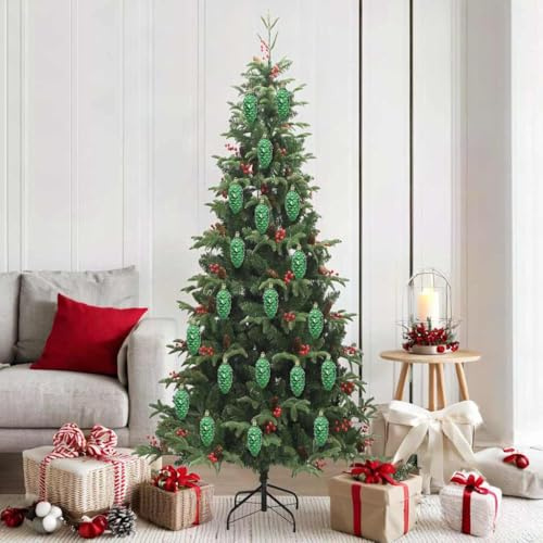Mangloder Weihnachts Tannenzapfen Ball 40 Stück Grün Kunststoff 4 x 9 cm, weihnachtsbaumschmuck christbaumschmuck kugel anhänger, baumbehang deko für innen außen, advent winter