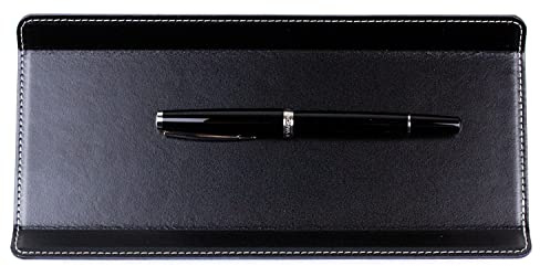 DELMON VARONE - Federschale aus Cambridge Top Grain Leder schwarz - Echtleder Stiftablage für Kugelschreiber und Füller - Elegante Stifteschale mit schwerer Metalleinlage für Schreibtisch und Büro