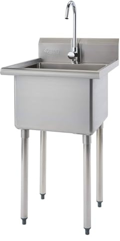 TRINITY BASICS 21.5in Freestanding Stainless Steel Utility Sink, NSF Sink For Laundry Room, Garage, Shop, Kitchen Prep, Food Truck, Dog Wash, with Hot/Cold Pullout Chrome Faucet, 21.5” x 24” x 49.2”