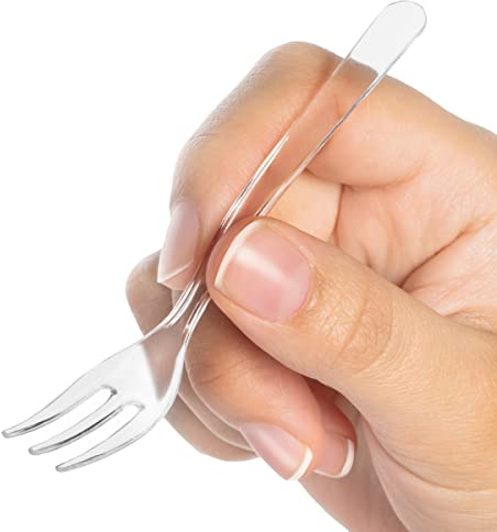 Tasting Mini Forks 50CT - LORESO Clear Small Plastic Forks For Fruit, Dessert and Frozen cakes, BPA Free, Reusable 3.8 Inches - Pack of 50