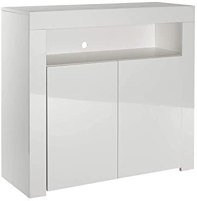 MMT Furniture Designs Ltd Buffet moderne avec lumières LED Blanc brillant et mat, blanc, Taille M