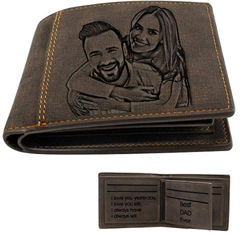 PFC4U Personalisiert Foto Geldbörse mit Gravur für Männer, Personalisiert Portemonnaie Herren Geschenk Dunkelbraun