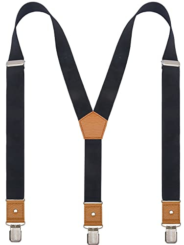 ZXEROYM Suspenders for Men Adjustable Y Back Elastic with Strong Clips Black