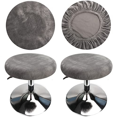 HuaLiSiJi Hocker Bezug Rund Grau Luxuriöser Stoff, Durchmesser 30-40cm, Rund Dehnbar Knitterfrei Waschbar Staubdicht Hocker Bezug (2 PCS Grau)