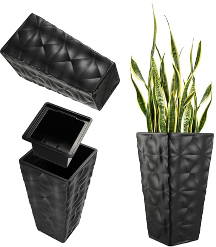 KADAX Pot de fleurs avec effet 3D, bac à fleurs en plastique en 4 couleurs, bac à plantes avec insert et poignées pratiques, pot en plastique, pot pour plantes d'extérieur (anthracite hauteur : 74,5