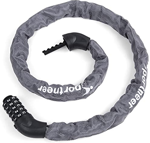 Sportneer Fahrradschloss, Zahlenschloss mit Zahlen und hoher Sicherheitsstufe Kettenschlösser Fahrrad 5-stellige Rückstellbar Radabsperrung mit Kette aus Gehärtetem Stahl 6 MM x 100/110/120CM