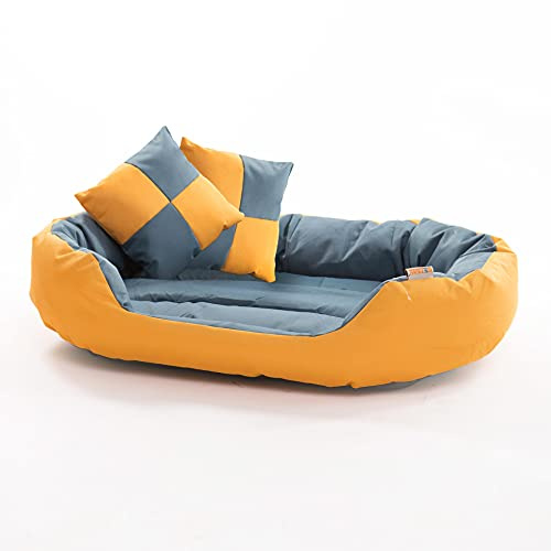 ESTEXO Hundebett Hundekissen Hundekorb Haustierbett Katze Matte Hundesofa Anti-Rutsch Gelb/Blaugrau 65x50x20 cm
