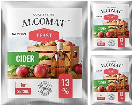 Alcomat Cider Hefe - Trockenhefe für Cidre - Yeast Alkohol Hefe Weinhefe auf 25 bis 30 Liter bis 13% - Weinhefe 3er Set