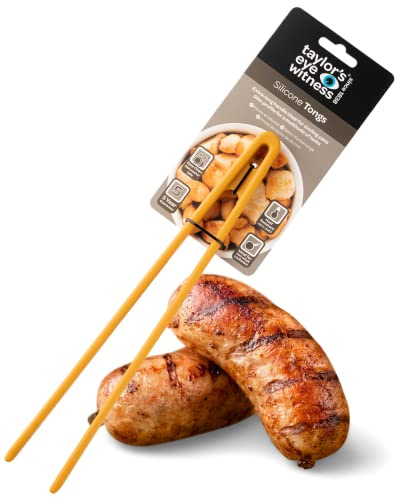 Taylors Eye Witness Large Yellow Silicone Gripping Tongs - Dishwasher Safe, Non-Scratch Grip Heads, Heat Resistant (260°C/500°F)