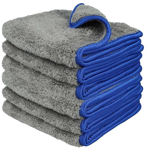 vhbw 6X Chiffons d'entretien pour Voiture, Motocycle - Chiffons en Microfibre 40 x 40 cm, lavables, réutilisables, Bleu/Gris foncé