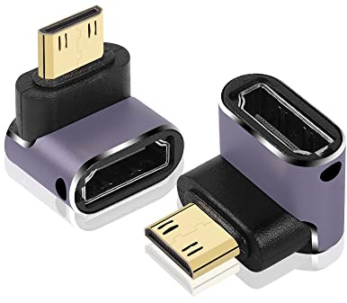 GINTOOYUN Lot de 2 adaptateurs Mini HDMI 8K vers HDMI standard 2.1 version mini HDMI vers HDMI femelle pour appareil photo, ordinateur portable, tablette, HDTV, projecteur (courbure inférieure)