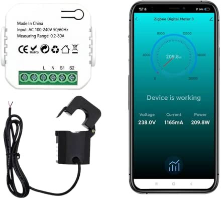 RANRAO Smart Stromzähler Energiezähler KWh Zähler Energiemessgerät Zigbee Stromzähler Stromverbrauch Messgerät DIN-Schiene, mit Stromwandler(80A), Arbeite mit für Tuya Smart Life APP, Need Zigbee Hub