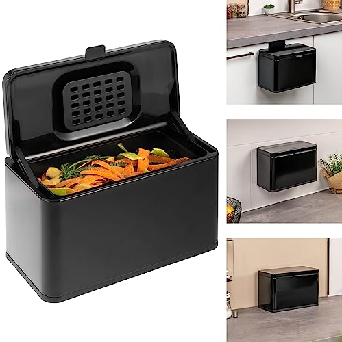 eluno Biomülleimer 3L mit Geruchsfilter, zum Hängen, Stellen oder Kleben, Komposteimer, 3 Montagearten (Schwarz)