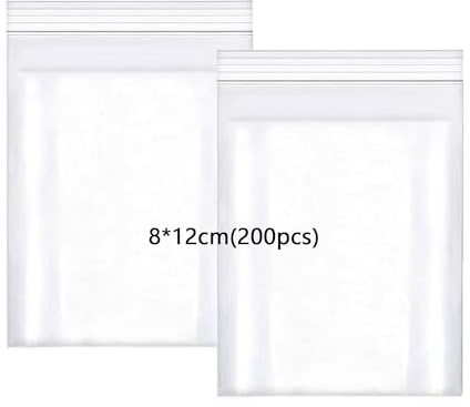 huruirui 8x12cm/200Pièces Sachet Plastique Transparent Refermables Pochon Petit Emballage Sac Plastique Sacs en plastique Fort et Robuste au Stockage Hermétique de Petits Objets Sachet 100μm