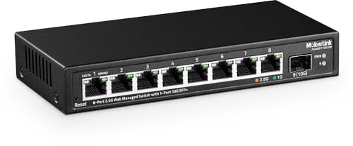MokerLink 8 Port 2.5 Gigabit Managed Switch mit 10G SFP+ Slot, 8 x 2.5G Base-T Ports kompatibel mit 10/100/1000Mbps, Mini Größe Metall Web Managed Netzwerk Switch ohne Lüfter