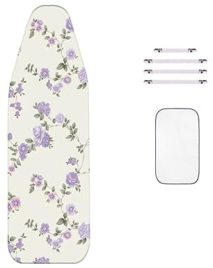 WTAIS Cotone - Copriasse da Stiro, Extra Spessa - Design A 2 Strati Fiori Viola Facilmente Attaccabile - ASSE Stiro Coperture, con Elementi di Fissaggio, XXL160X60 cm