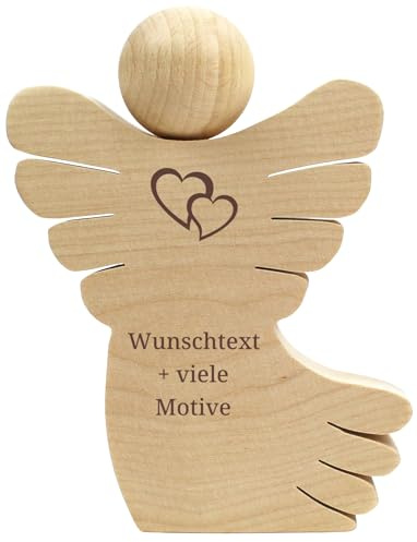 Geschenkissimo Liebesengel aus Holz mit Gravur - Name, Datum, Spruch + Motiv - Geschenk für Verliebte, Holz Engel zum Valentinstag, Schutzengel für Liebespaare, Glücksbringer für die Liebe