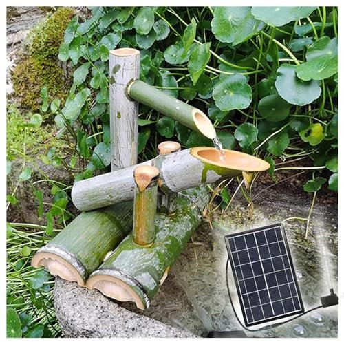 Fontana Solare In Bambù, Fontana Ad Energia Solare Con Pompa, Fontana Da Giardino Esterno Zen Feng Shui Decorazione Per Giardino All'aperto, Laghetto Da Giardino 25cm