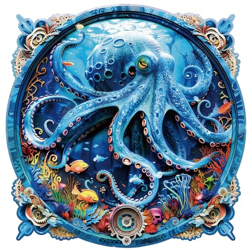 KAAYEE Holzpuzzle Erwachsene Puzzle Holz, Tiefsee-Oktopus Wooden Puzzle Unregelmäßige Einzigartige Form Puzzleteile, Holzpuzzle Tierform, Holz Puzzle Mit Geschenkbox Aus Holz