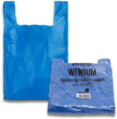 Bag Market | Large Blue Recycled Carrier Bags - 11 x 17 x 21 | 100% Recycled Plastic | Medium Duty - 16mu | Blue Plastic Carrier Bags with Handles