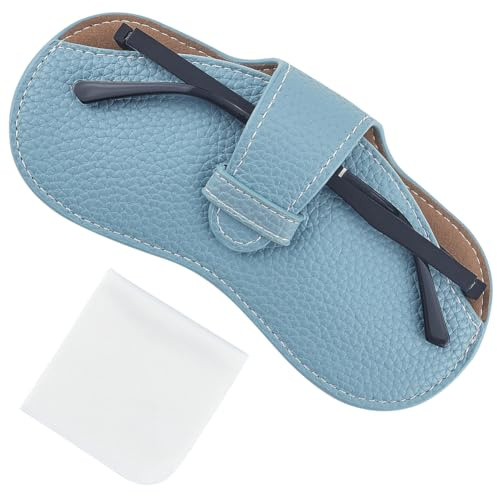 CREATCABIN Sonnenbrillenetui Aus Leder Tragbare Brillentasche Schmales Etui Leicht Reise Brillenhalter Beutelhülle Mit Faserweichem Reinigungstuch Für Damen Und Herren Urlaub 17.5x8.7cm Hellblau