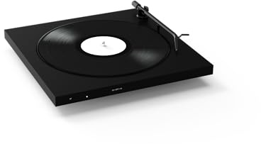 Tone Turntable – Minimalistischer Plattenspieler mit Bluetooth, eingebautem Phono-Vorverstärker, kompatibel mit jedem Bluetooth Lautsprecher, Riemenantrieb, Tone Factory - Made in Europe (Schwarz)