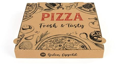 Hypafol Pizza-Box 100 Stück 30x30x4cm I Pizzakartons für Restaurants I extra Luftlöcher & raffinierte Falzung I lebensmittelecht I recycelte Kartonage I braun
