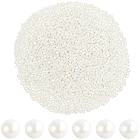 Mooshy Perlen zum Basteln, 2000 Stück Weiße Perlen 4mm mit Loch Acrylperlen Runde Künstliche Kleine Perlen Weiß für DIY Schmuckherstellung, Armbänder, Halsketten, Dekoration und Vasenfüller