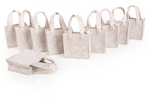 Filztaschen mit Henkel, 10 Stück: Kleine Filz-Geschenktaschen zum Befüllen, Henkeltaschen Geschenke, Tragetaschen Ostern, Weihnachten, Hochzeit, Geburtstag & Kommunion, Geschenktüte Beige, 10 x 10 cm