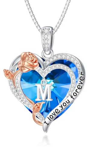 enjoylifecreative Rose Herz Initialen Halskette für Damen 925 Sterling Silber Anfangsbuchstabe Alphabet Kristall Halskette Brief Buchstabe Kette Initial Anhänger Schmuck Geschenke für Frauen Mädchen