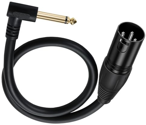 Halokny XLR to 1/4 Cable, 90 Degree 6.35mm (1/4 Inch) Mono TS Plug Male to 3 pin XLR Male Balanced Microphone Stereo Audio Converter Adapter 50cm/1.6Feet (XLR Male to 6.35mm TS)