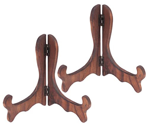 Zerodeko 2pcs Wooden Plate Display Stand Dish Easel Rack Book Stand Smooth Surface Round Edges