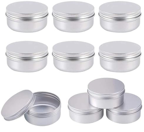 10 PCS 50ml Aluminum Tin Jars,Balm Containers Travel Jars Containers Cosmetics Containers Pots Empty Cosmetic Containers with Screw Cap Lid for DIY Crafts Cosmetics Salve Cream Candle Lip Balm Travel