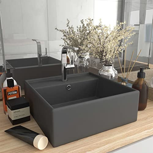 Xichuzi Lavabo Lujoso Cuadrado rebosadero cerámica Gris Oscuro 41x41 cm, Fregadero, Lavabo Baño, Lavamanos Baño, Lavatorio Casa De Banho, Mueble Lavabo sobre Encimera