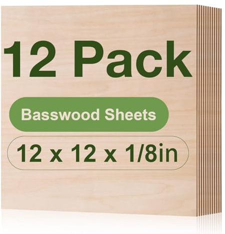 ROBOTIME Fogli di compensato di tiglio, 12 pezzi, 305 x 305 x 3 mm, tavola di legno non finita per artigianato, pittura, arte pirografica, decorazione della casa fai da te e kit di modellismo