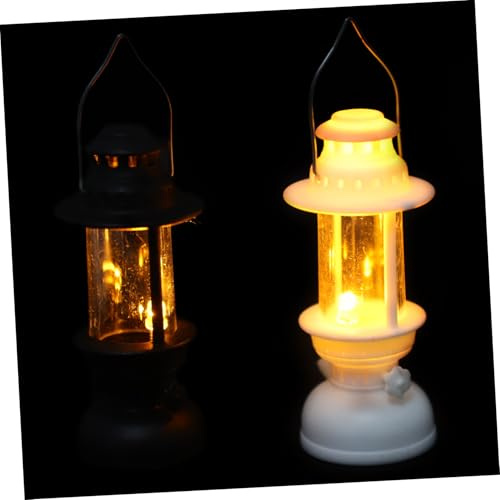 HYTROVE 2stücke Miniatur Retro Öllampen Led Beleuchtung Puppenhausmöbel Micro Landschaft Deko Weiß Schwarz Vielseitiges Notlicht Zubehör Für Puppenstube Und Camping