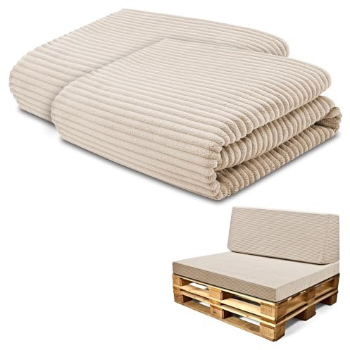 Amazinggirl Bezug für Schaumstoffplatte Palettenkissen Keilkissen Bodenmatratze Bezug Set: 40x120 cm + 80x120 cm - Ideal für Palettenmöbel & Bett Beige Lincoln