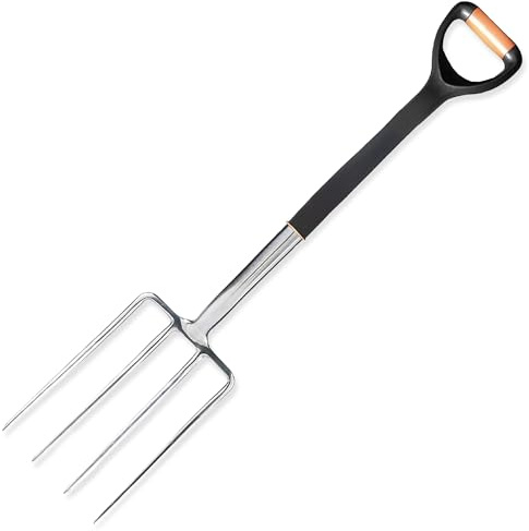Stainless Steel Digging Fork – Heavy-Duty Garden Fork for Efficient Digging, Turning & Aerating Soil | Rust-Resistant with Sturdy Steel Shaft & Ergonomic Handle for Comfortable Gardening