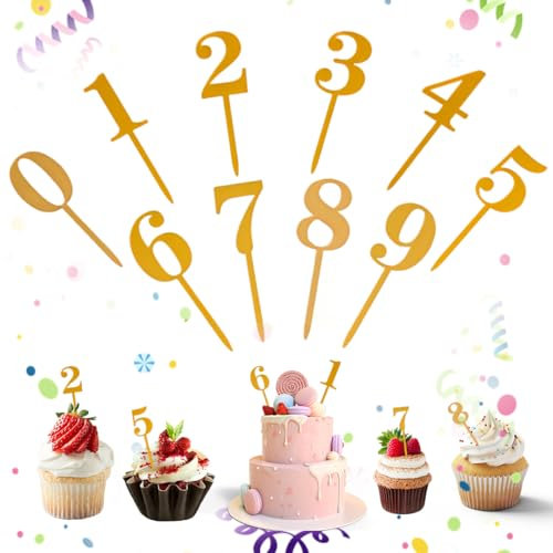 JRYXDS 10 Pezzi Numero 0 – 9 Compleanno Candele Per Decorazione Torta Cake Compleanno Nozze Matrimonio Ogni Età Oro (Un Set)