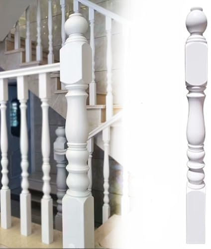 Oracra White Wood Balusters Spindles for Staircase Interior, Elegant Staircase Railing Newel Post Kit, Loft Villa Baluster Column for Stair Remodeling(Newel Post)