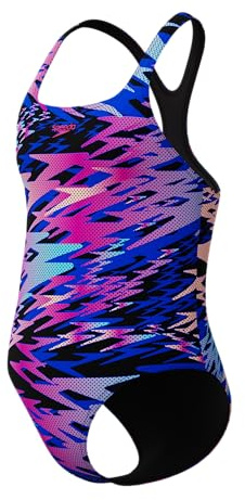 Speedo Girl's Hyperboom Print Medalist One Piece Swimsuit, Black, 10