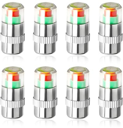 NYTKL 8PCS Tire Pressure Monitor Valve Stem Caps, 2.4 Bar 36PSI Pressure Monitor Stem Covers with 3-Color Eye Alert, Easy to Read Sensor Indicator Tire Valve Cap for Most Car Truck SUV (Silver)