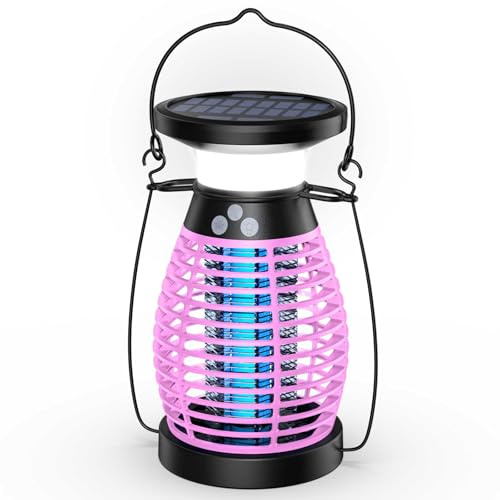 Lampe Moustiques,Solaire Lampe Anti Moustique UV 3 en 1 Anti Moustique Electrique Exterieur Interieur,USB Rechargeable Appareil Anti Moustique 360° Anti Mouche Insecte Tue Mouche (avec éclairage LED)