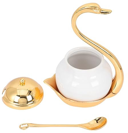 Warmhm Pot à Sucre Alliage Aluminium Doré Avec Cuillère Pot à Assaisonnement Et Contenant à Bonbons Pour Maison Restaurant Et Café Design Européen Élégant
