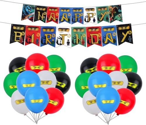 21Stück Geburtstags Luftballons Set, N-inj Geburtstag Deko,Kindergeburtstag Deko Enthält ein Happy Birthday Banner und Ballons